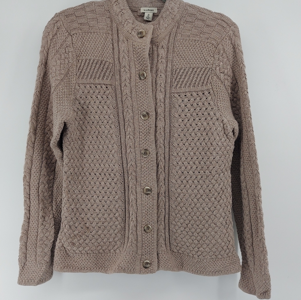 L.L. Bean Women's Taupe Knit Button-Up Sweater